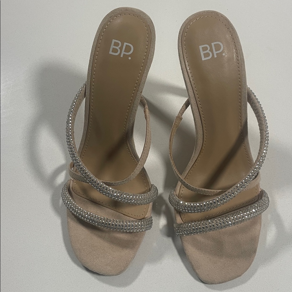 BP Tan Rhinestone Strappy Sandals